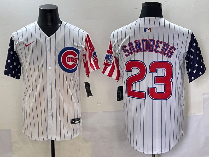 Men 2025 Chicago Cubs #23 Sandberg White Stripe a generation of national flags Joint Name Nike MLB Jersey style 1